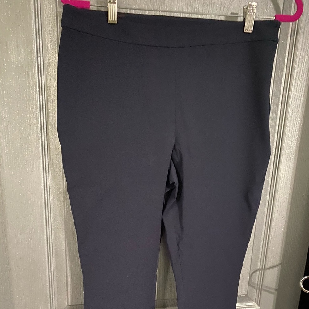Navy fitted pants with side zip and ankle length